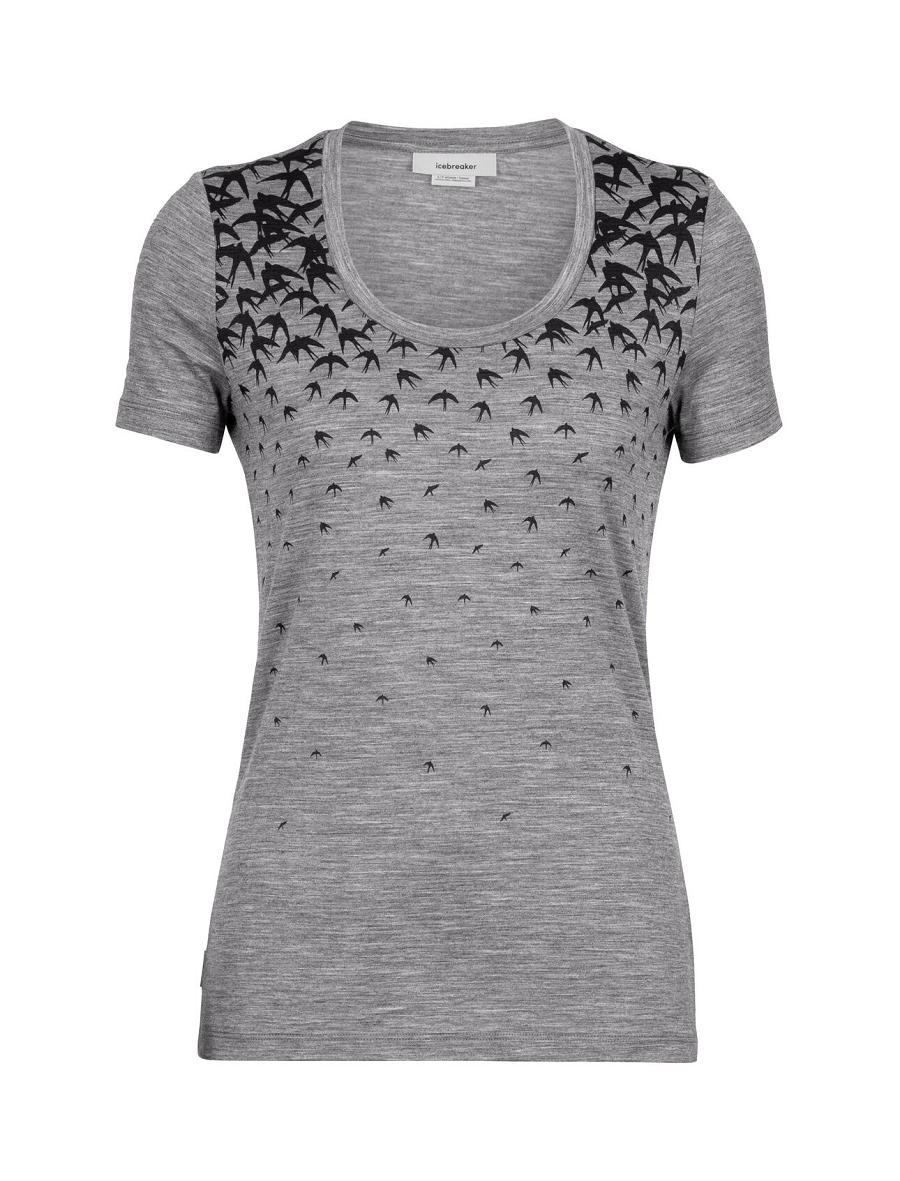 Women's Icebreaker Merino Tech Lite II Short Sleeve Scoop Migration T Shirts Gritstone Heather | CA 1358PJJQ